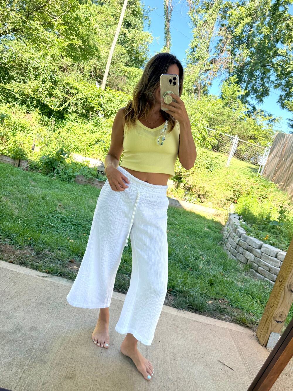 Indigo Rein Cotton Gauze Wide Leg Pants | White | L